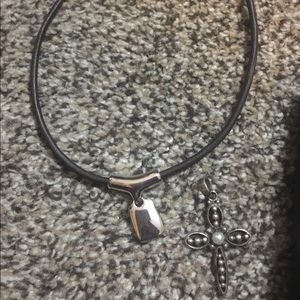 Lia Sophia black leather choker and 2 slides